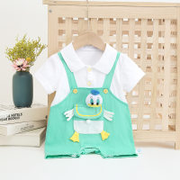 Summer baby jumpsuit cotton cartoon dinosaur half-sleeved crawling suit 0-1 year old baby patchwork short-sleeved jumpsuit  Green