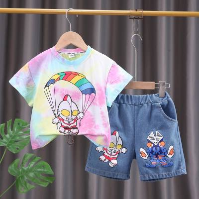 Traje de verano para niños, ropa deportiva de manga corta Ultraman, conjunto de dos piezas, estilo veraniego, novedad de 2024