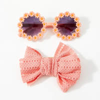 2-teiliges Bowknot Headwrap für Kinder & passende Sonnenbrille im Gänseblümchen-Stil  Rosa