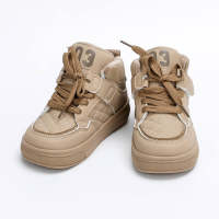 Kid Boy Solid Color Number Pattern Fleece-lined High-top Velcro Sneakers  Khaki