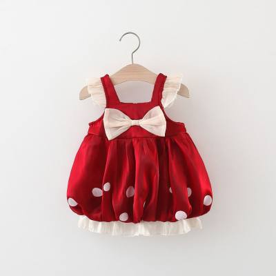 Novo verão meninas arco suspender flor broto saia bebê menina polka dot print pequeno vestido de manga voadora