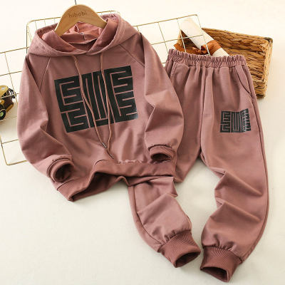 2-piece Kid Boy Letter Pattern Hoodie & Matching Cropped Pants