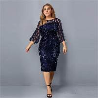 European and American spring and autumn hot-selling personality sequin design large size women's dress 10 colors 8 sizes  Blue