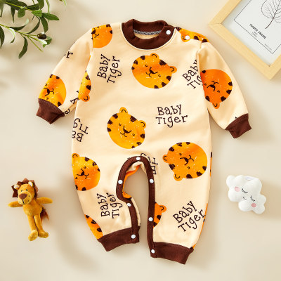 Baby Boy Cute Letter Tiger Print Long-sleeved Jumpsuit