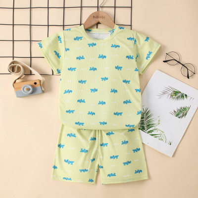 2-piece Toddler Boy Allover Dinosaur Printed Short Sleeve T-shirt & Matching Shorts