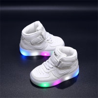 Children's Checkered Pattern Luminous High-Top Velcro Sneakers  White