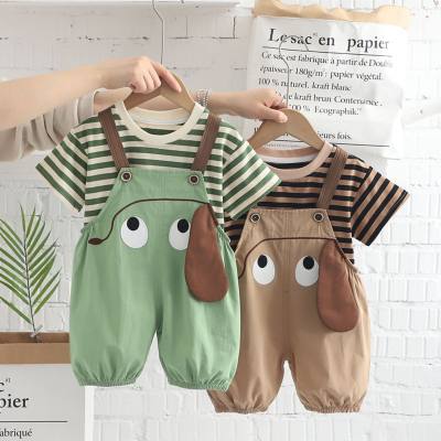 Boys summer overalls suit summer new style baby boy cartoon short sleeve two piece suit