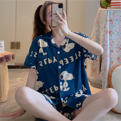 2-teiliges Pyjama-Set mit dünnem Hunde-Print für Teenager-Mädchen