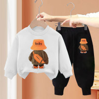 2-Piece Toddler Boy Autumn Casual Graphic Printing Long Sleeves Tops & Pants  White