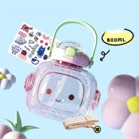 Xiaocha Diary Verano Nueva Taza de Agua para niños Robot de Dibujos Animados Creativo de Alto Valor Taza de Paja Taza de plástico con Correa  Multicolor