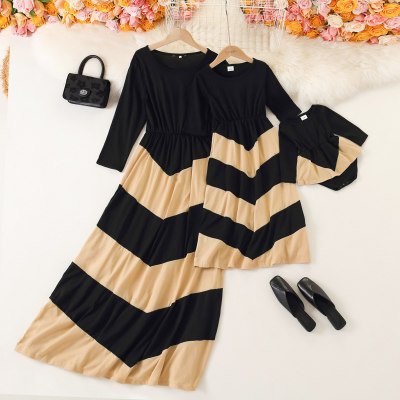Mom Baby Clothes Color-block Long-sleeve Dress