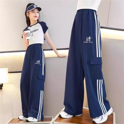 Girls wide-leg pants summer thin children's anti-mosquito pants straight pants stylish summer clothes for girls big children overalls spring