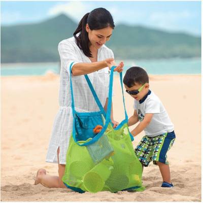 Sac de plage en maille pour enfants d'été transfrontalier grand sac de rangement de jouets outil de creusement de sable sac de plage en maille sac de plage en maille