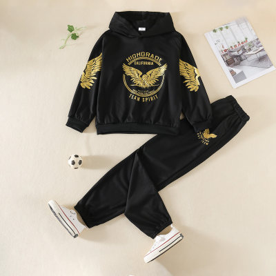 Black Hooded Sweatshirt Set