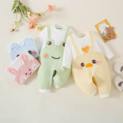 Baby Pure Cotton 2 in 1 Color-block Rabbit Style Long-sleeved Long-leg Romper