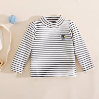 Toddler Boy Striped Stand Up Collar Long Sleeve T-shirt  White