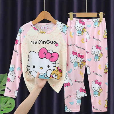 Girls long sleeves cute cartoon thin air-conditioned room home clothes 2-piece set