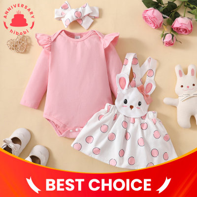 Top in tinta unita per bebè e tute con motivo coniglio e fascia decorativa con fiocco