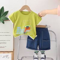 Boys summer short-sleeved two-piece suit 2024 new style children's baby handsome summer wear thin fashionable suit trendy  Light Green