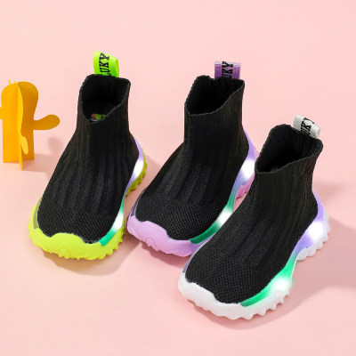 Toddler Solid Color LED Knitted High-top Sock Sneakers