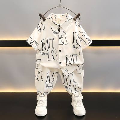 Boys summer shirt suit 2023 new handsome and stylish children's summer short-sleeved trousers baby summer clothes
