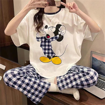 Pijamas para mulheres verão manga curta estilo coreano primavera e outono calças bonitos seção fina 2022 solto conjunto de homewear tamanho grande dos desenhos animados