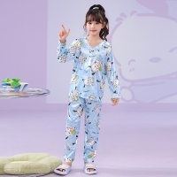 Children's ice silk pajamas girls baby imitation silk boys and girls home clothes can be worn outside suits  Blue