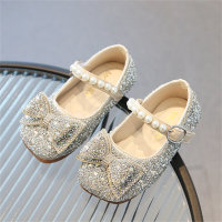 Children's princess style rhinestone bow leather shoes  Silver