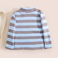 Toddler Boy Striped Stand Up Collar Long Sleeve T-shirt  Blue