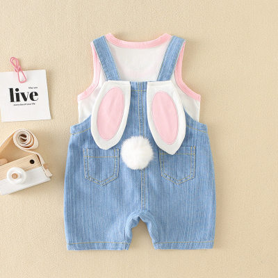 Baby summer jumpsuit, baby girl summer sleeveless overalls two-piece suit, thin soft denim romper
