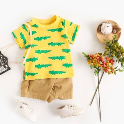 Jungen Sommeranzug Cartoon Babykleidung Tier Babykleidung Koreanische Version aus reiner Baumwolle Kurzarm T-Shirt Shorts zweiteilig