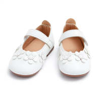 طفل فتاة بلون زهرة ديكور فيلكرو حذاء مسطح  أبيض