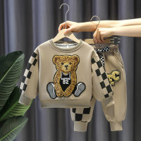 2-Piece Toddler Boy Autumn Casual Bear Contrast Color Stitching Long Sleeves Tops & Pants  Brown
