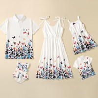 Family Clothing  Butterfly Print Sleeveless Dress & T-shirt  White