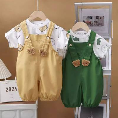 Summer short-sleeved suits for boys and girls, new style, infant suspenders, two-piece suits, Korean style, going out clothes