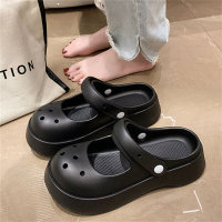 DIY Hole Shoes for Women Summer Outdoor Wearing Mary Jane Double Wear Non-slip Thick Sole  Black