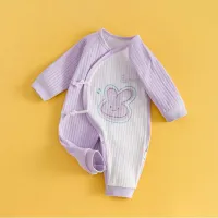 Newborn baby clothes newborn belly protection boneless butterfly clothes crawling clothes pure cotton baby jumpsuit  Purple