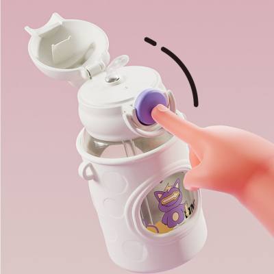 Taza de agua con pajita para niños, vaso de agua de plástico de gran capacidad con conejo torcido de dibujos animados