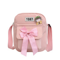 Small fresh canvas bag for women ins preppy style crossbody bag  Pink