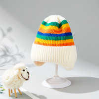Gorro de lana colorido para niñas y niños, gorro cálido con protección para los oídos  Blanco