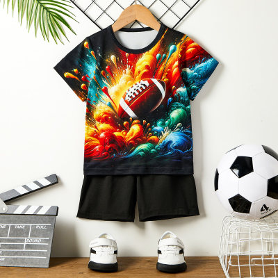 Toddler boy's Football 3D Print Short-sleeved T-shirt And Shorts Suit T-shirt Set