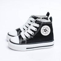 Toddler Classic Solid Color Lace-up High-top Canvas Shoes  Black