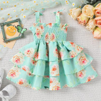 Infant and toddler summer suspender flower dress ins style European and American cross-border baby girl 2023  Green