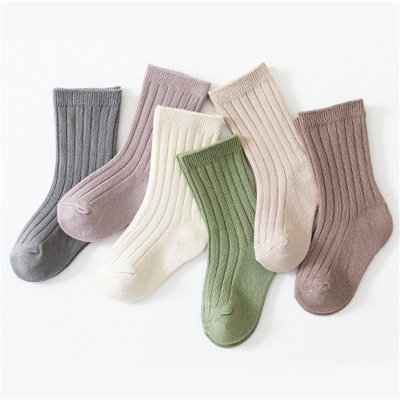 Toddler Pure Cotton Solid Color Ribbed Mid-calf Socks