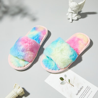 Toddler Girl Color Plush Slide One Word Cotton Shoes