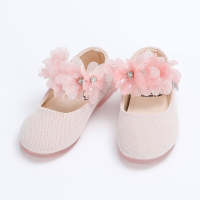 Chaussures velcro à décor de fleurs et de perles de couleur unie pour toute-petite fille  Rose