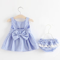 Novo terno de verão para bebês meninas  Azul claro