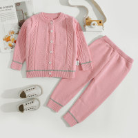 Baby 2 Pieces Solid Color Sweater Cardigan Set  Pink