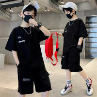 Boys summer suits 2023 new medium and large children's clothing summer boys sports short-sleeved net red fashionable handsome trend  Black