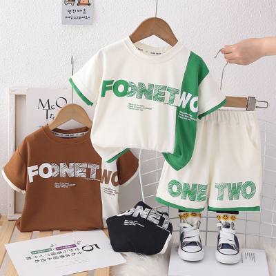Boys summer clothes splicing short sleeves 2024 new small and medium-sized children's clothes Korean version baby summer clothing children's summer suit